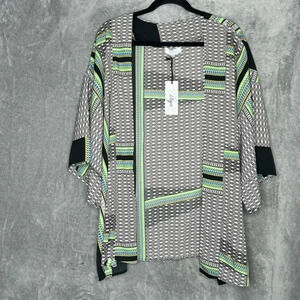 Diya 18 1X Cardigan Top lack Geometric Short Sleeve Open Lightweight Womens